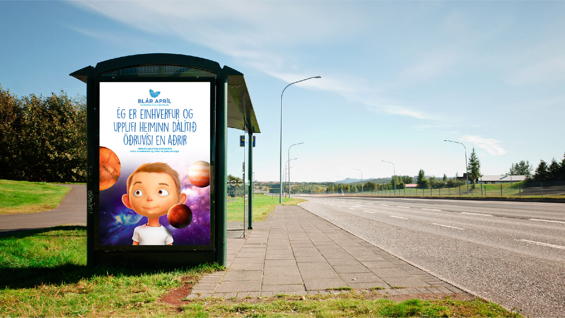 Plakat í strætóskýli