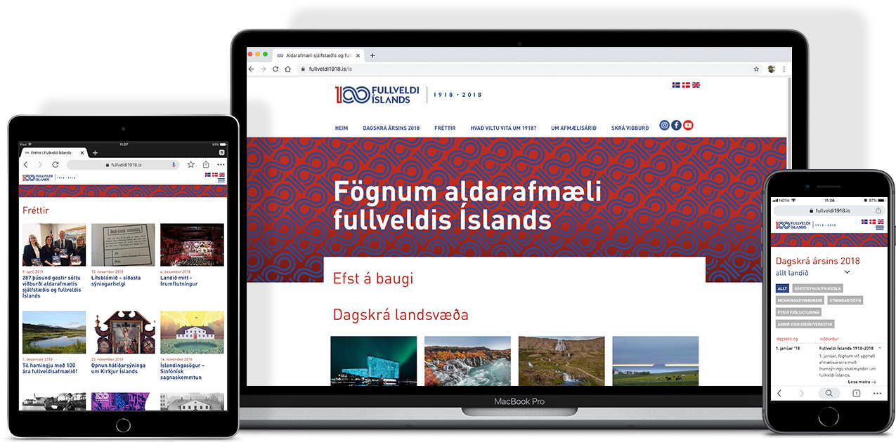 Vefsíða í mismunandi tækjum.